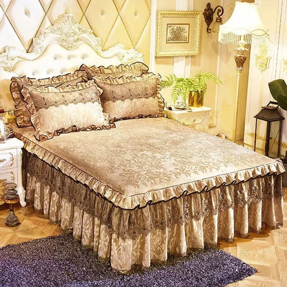 3-Piece Luxury Lace Bedspread with Thicken Bed Skirt