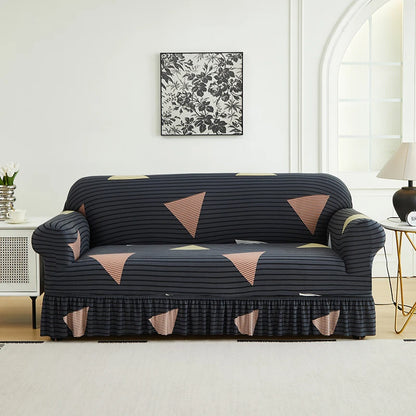 Printed Sofa Cover with Skirt - Full Coverage & Elastic, Multiple Colors