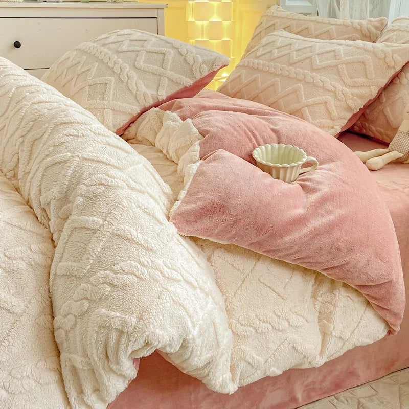 Tafuru Milk Fleece Single Quilt Set Autumn/winter Thickened Warm Solid Color Duvet Cover 200x230 220x240 Bedding for Double Use