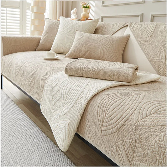 Nordic Simple Solid Color Sofa Cushion Four Seasons Pure Cotton Fabric Anti-slip Full Cotton Sitting Pad Modern Sofa Cover Home