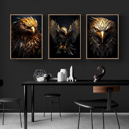 Golden Eagle Poster Bird Head Handsome Sharp Gold Animal Prints Canvas Painting Wall Art Pictures Home Room Modern Decoration
