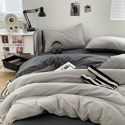 3pcs Duvet Cover Black Fashion Bedding Set for Men Grey Comforter Cover Microfiber Solid Color Quilt Cover with 2 Pillowcases