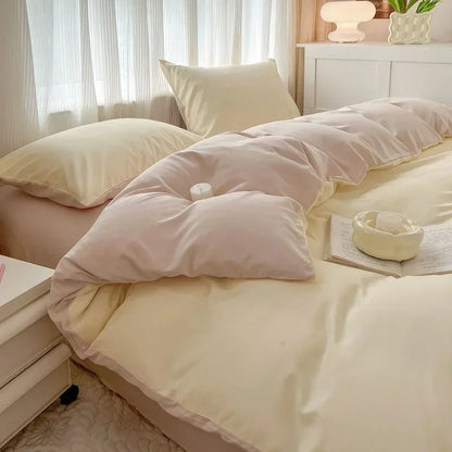 2-side Solid Color Brush Fabric Bed Set 4 Pieces Duvet Cover Pillowcase Bedding Set Bed Sheet Quilt Cover Single Queen King Size