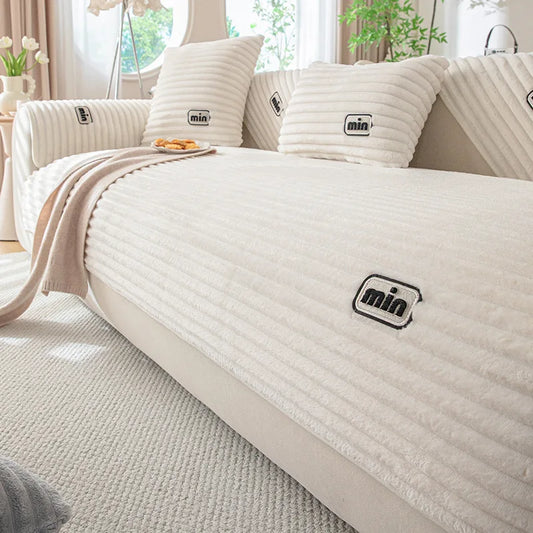 Winter Rabbit Fur Plush Sofa Cushion, Thickened Non-Slip Seat Pad, Anti-Cat Scratch Sofa Cover for Cross-Border